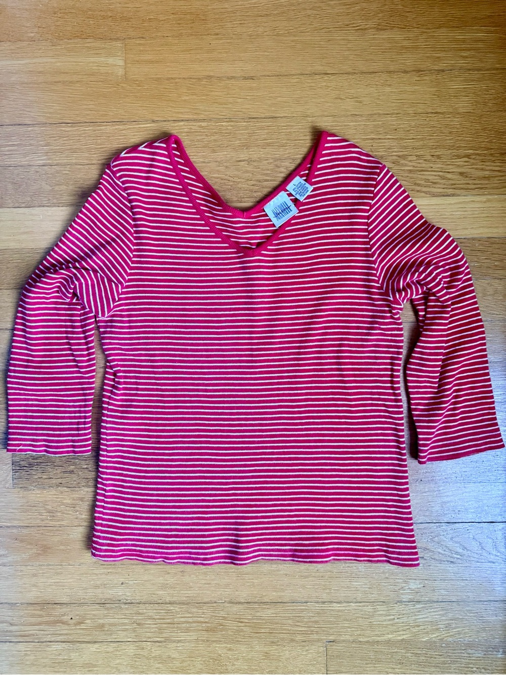 Vintage Jason Maxwell | Striped Red & White V-Neck Top 3/4 Sleeve